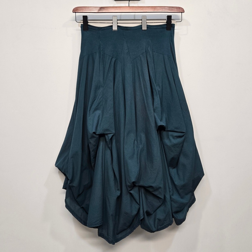 Luna Luz Midi Skirt Large Teal Cotton Lagenlook Peasant Art To Wear Asymmetrical